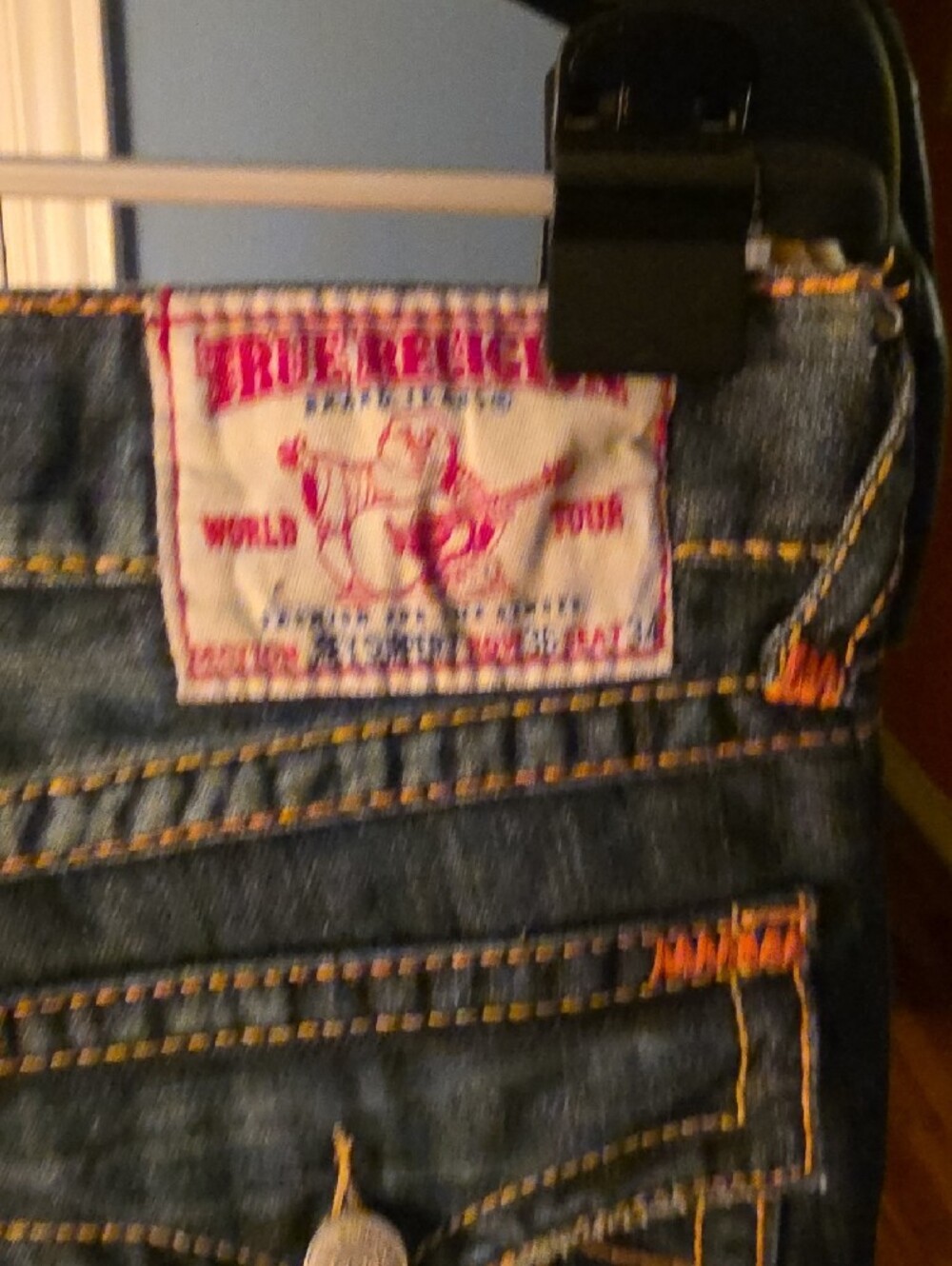 True Religion Dark Blue Denim Jean Shorts with Contrast Stitching - Picture 10 of 11